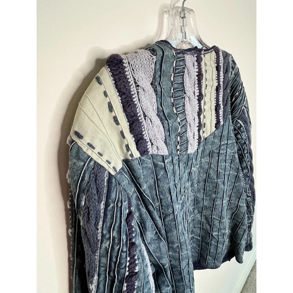 Coldwater Creek Women's Jacket Size XL Crochet Denim Boho Indigo Patchwork Y2K - Picture 4 of 15